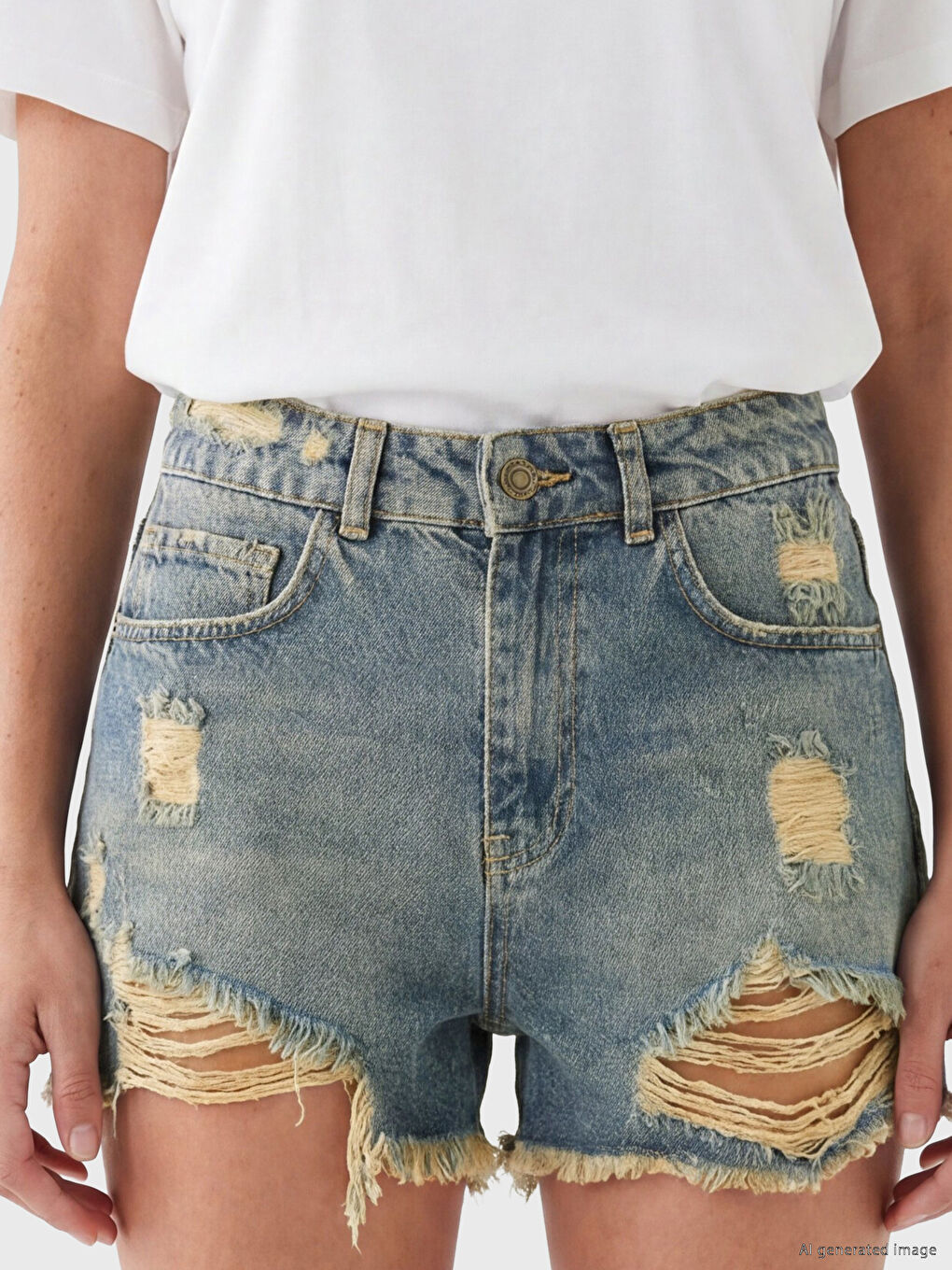 Ripped Detail Women's Jean Shorts-2