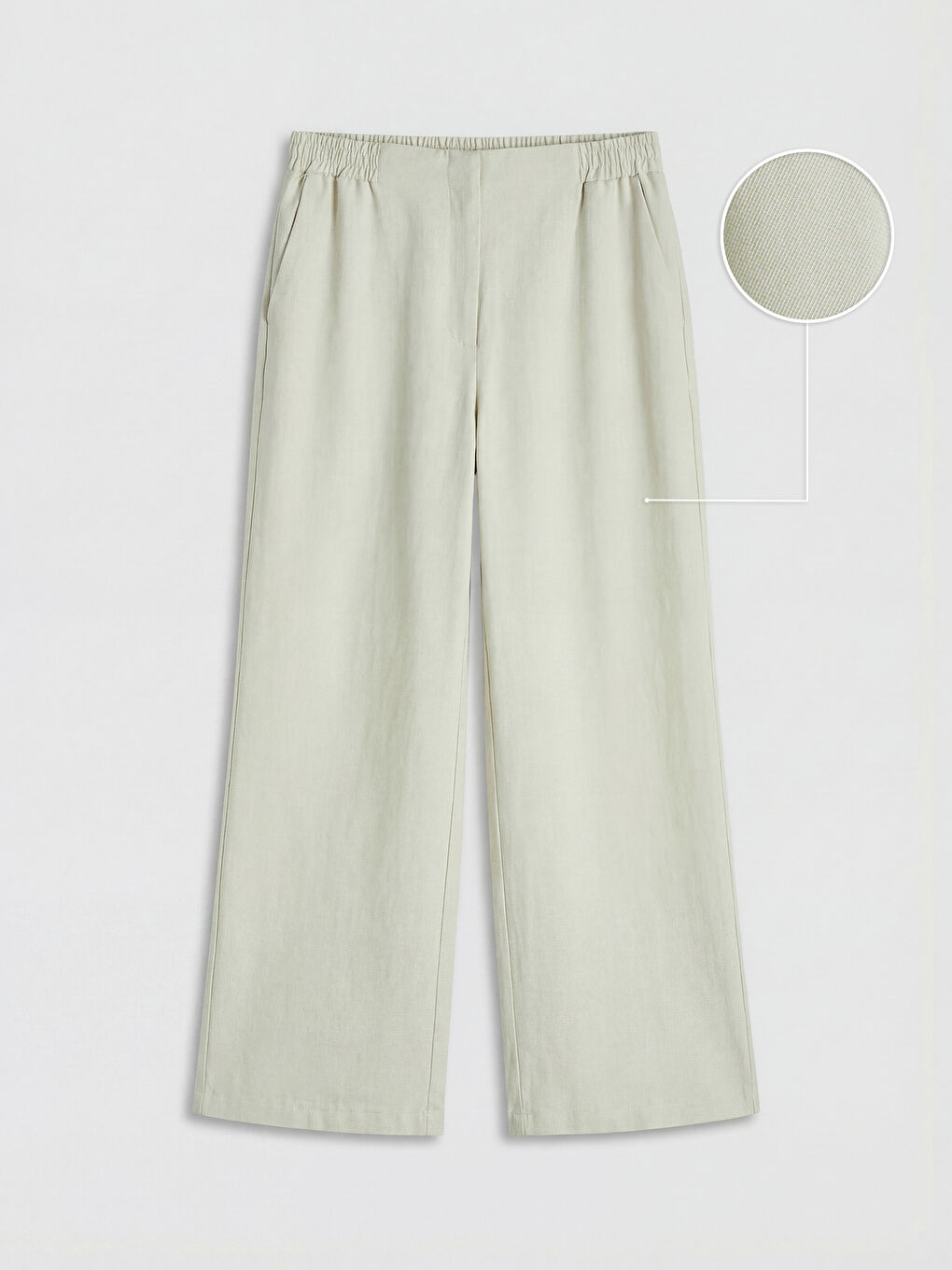 Bej Beli Lastikli Geniş Paça Kadın Pantolon