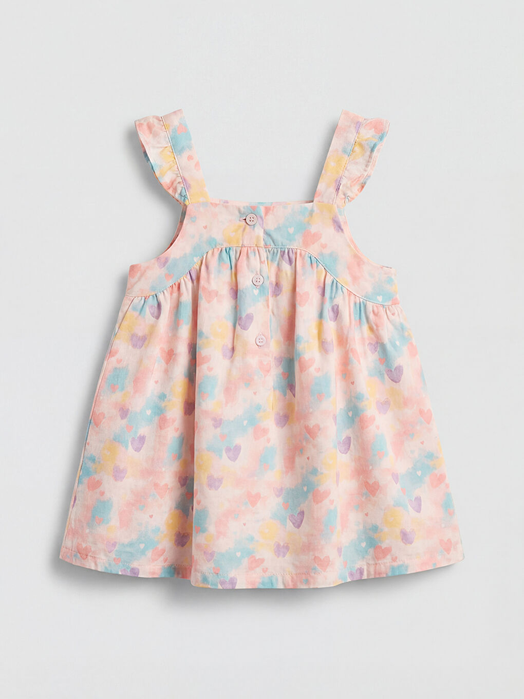 Mavi Kare Yaka Desenli Kız Çocuk Elbise