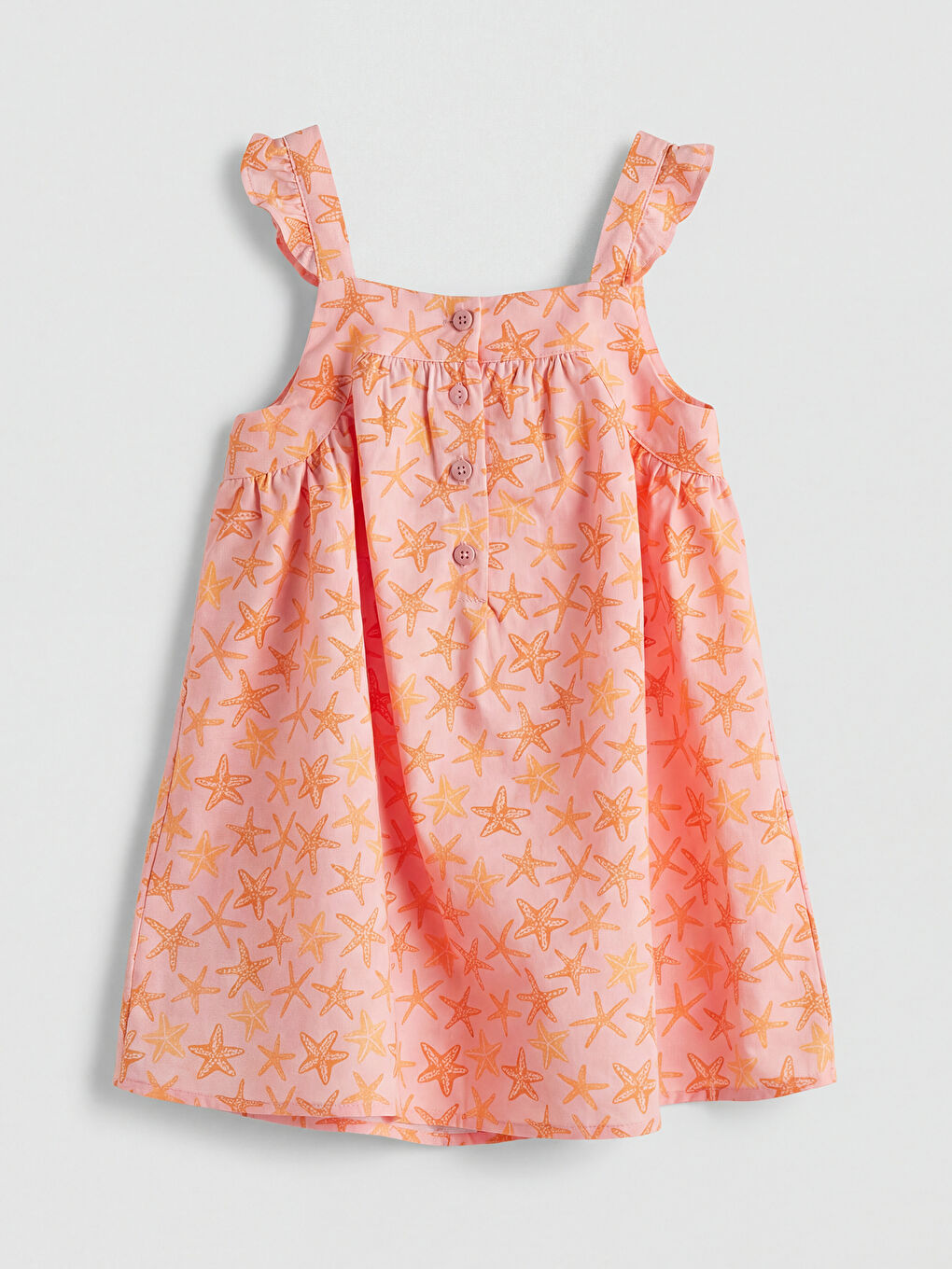 Turuncu Kare Yaka Desenli Kız Çocuk Elbise-1