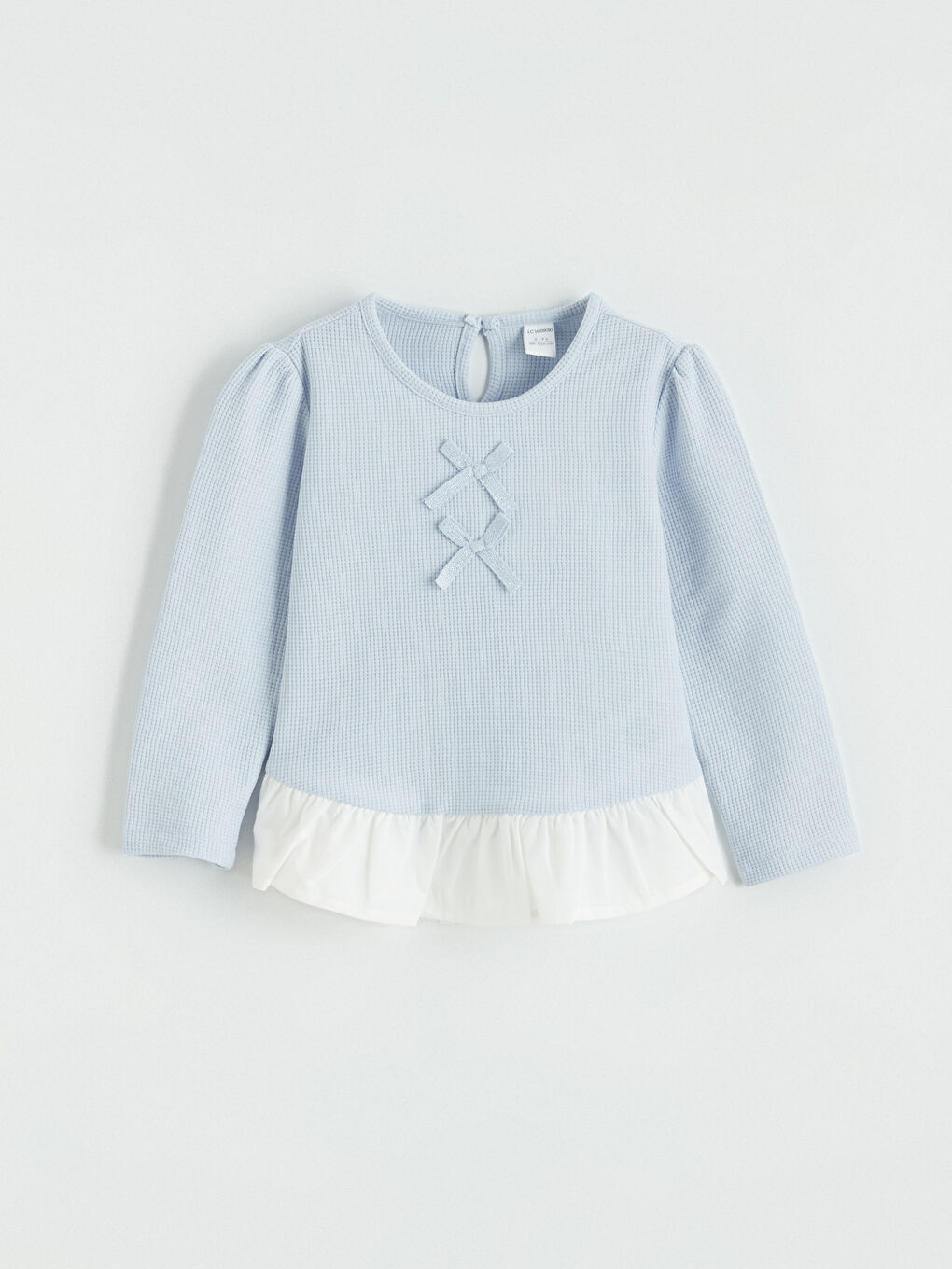 Mavi Fiyonk Detaylı Kız Çocuk Bluz