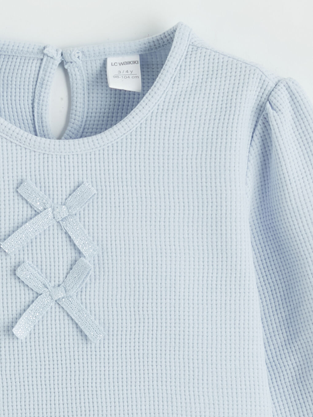 Mavi Fiyonk Detaylı Kız Çocuk Bluz-1