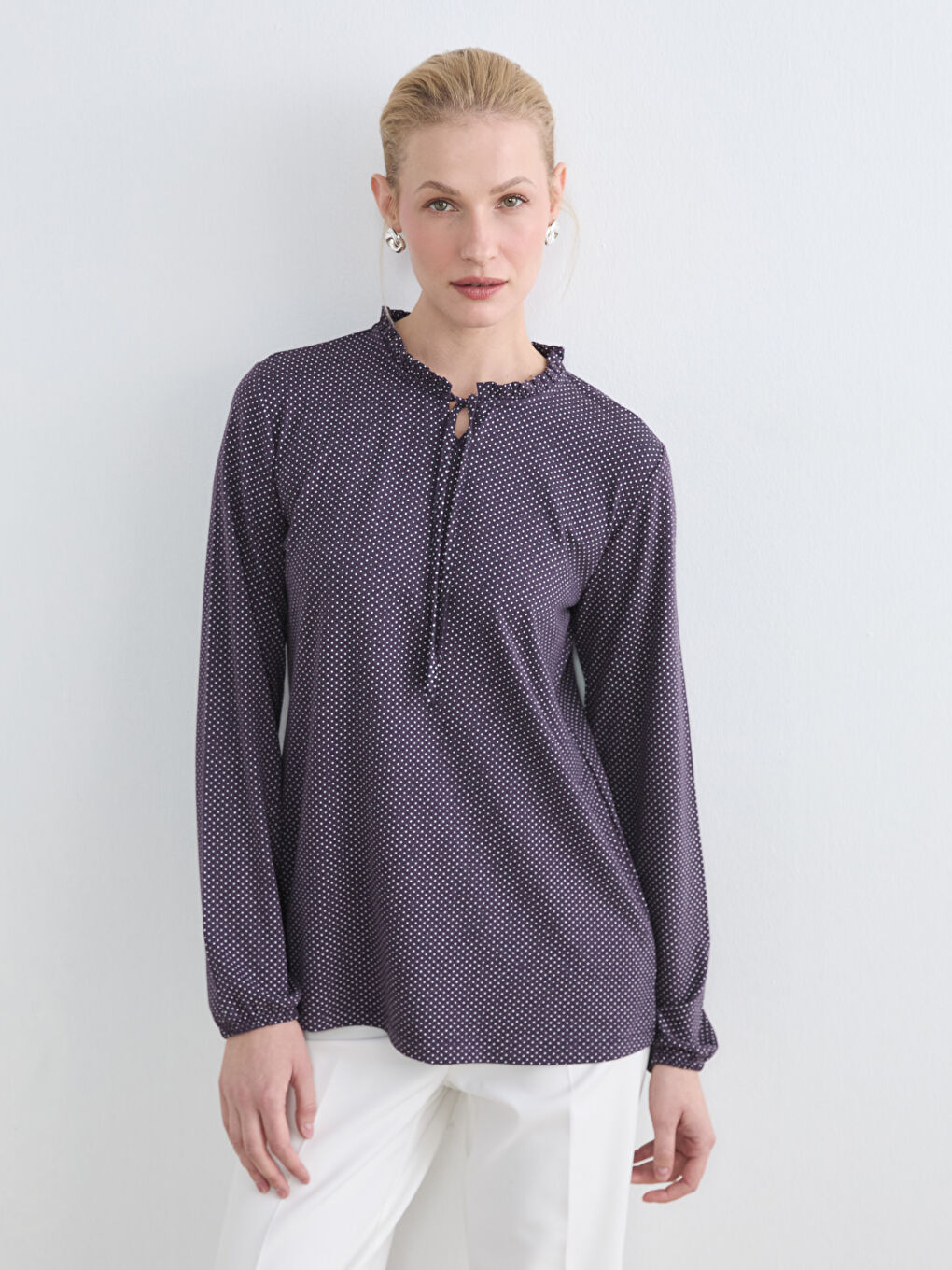 Polka Dot Blouse with Tie Neck Detail