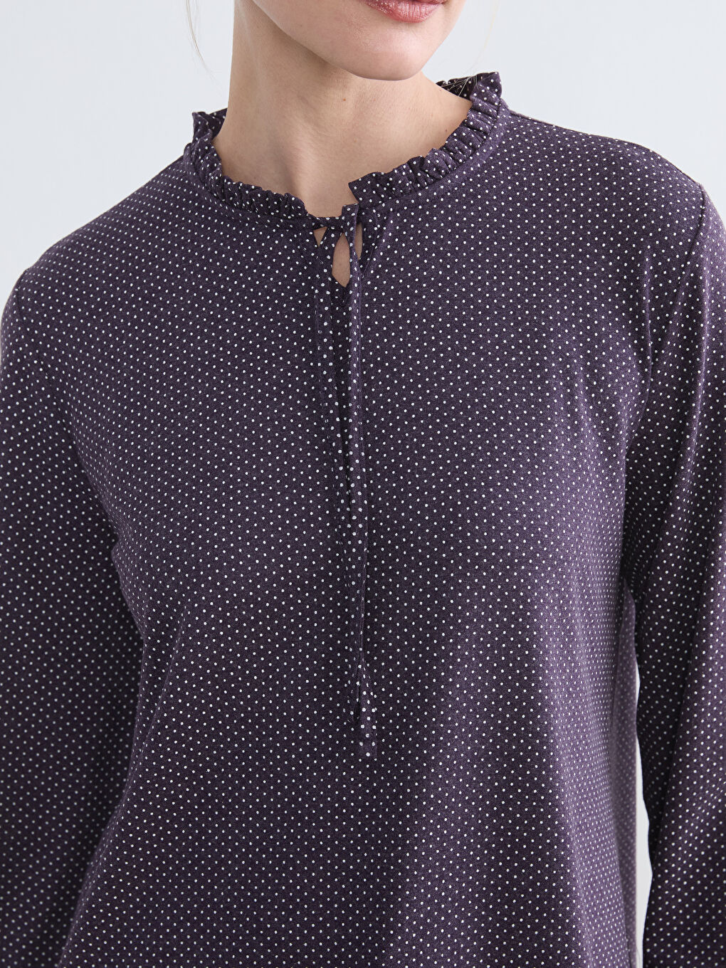 Polka Dot Blouse with Tie Neck Detail-2