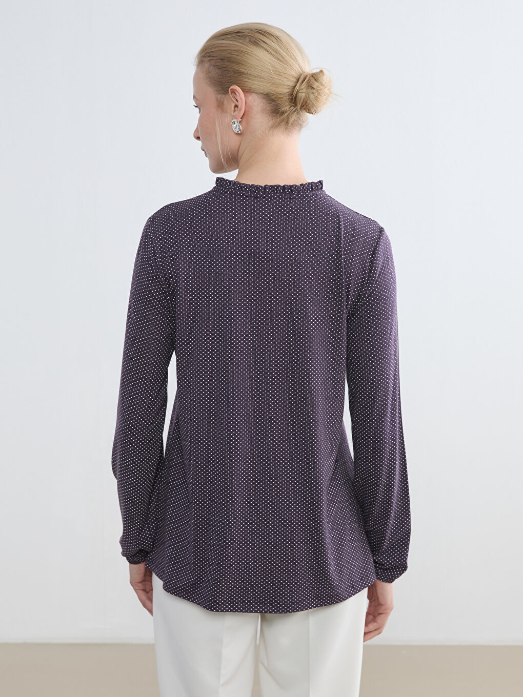 Polka Dot Blouse with Tie Neck Detail-3