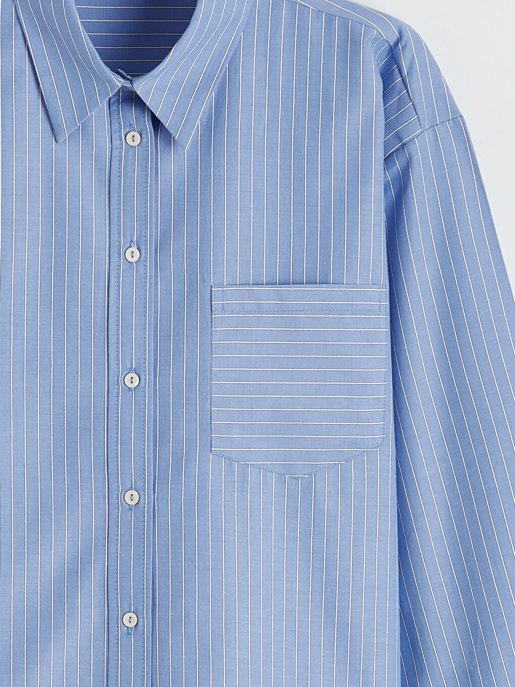 Mavi Çizgili Oversize Poplin Kadın Gömlek-1