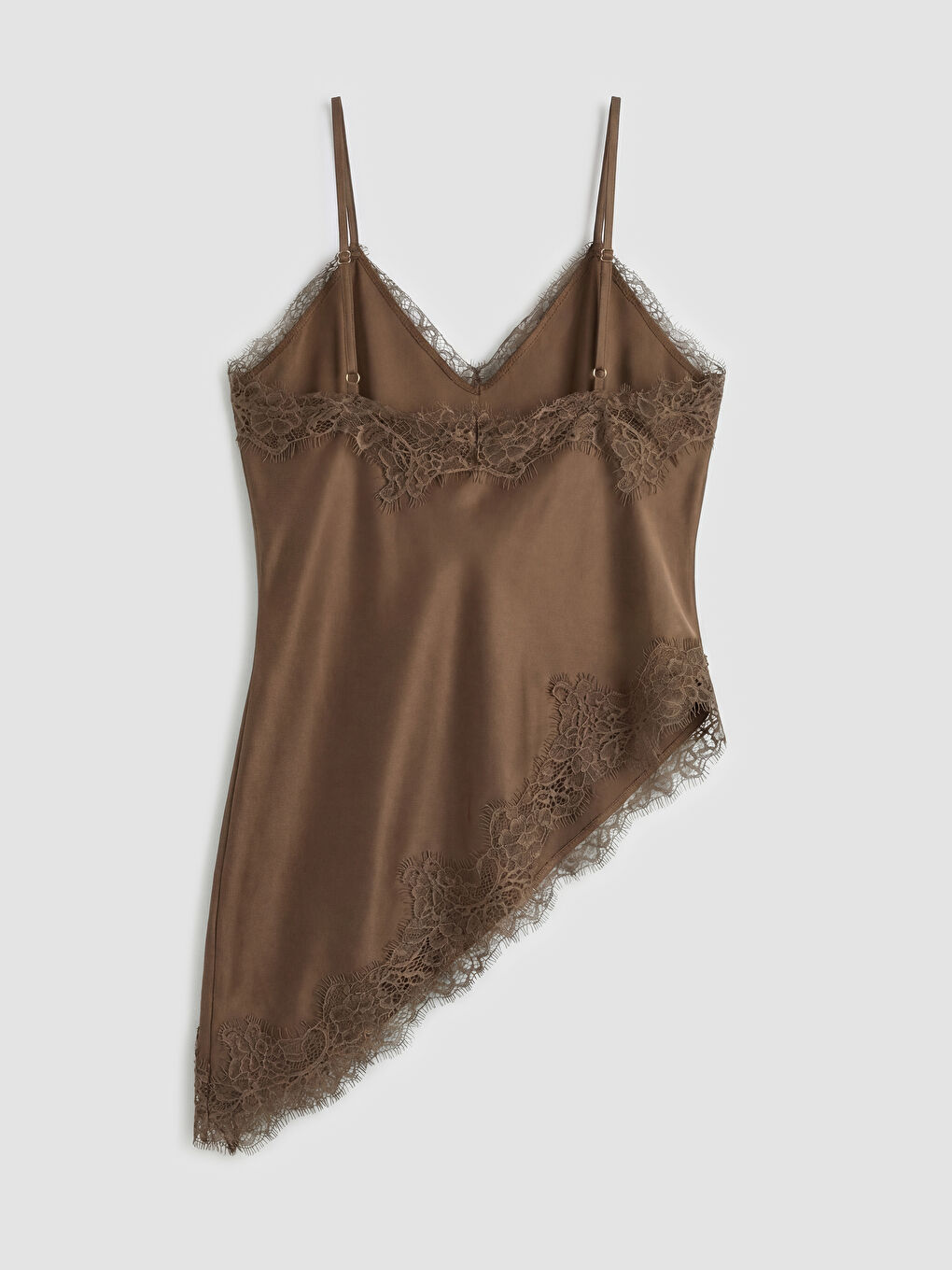 Haki V Yaka Dantel Detaylı İp Askılı Bluz	-5