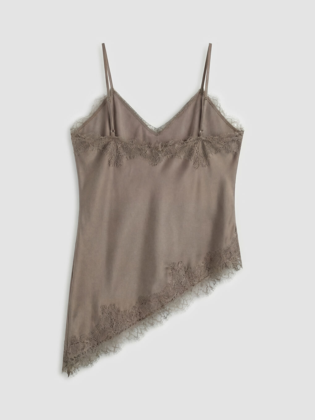 Kahverengi V Yaka Dantel Detaylı İp Askılı Bluz	-5