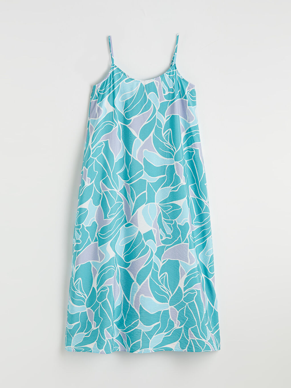 Yeşil V Yaka İp Askılı Desenli A Kesim Elbise-4