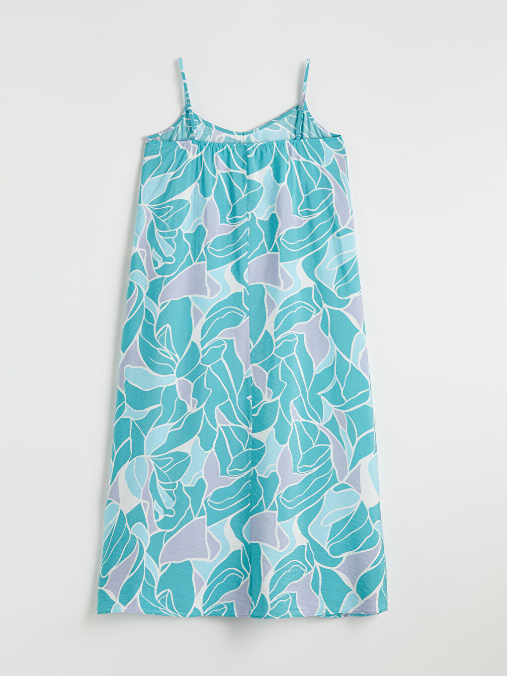 Yeşil V Yaka İp Askılı Desenli A Kesim Elbise-5