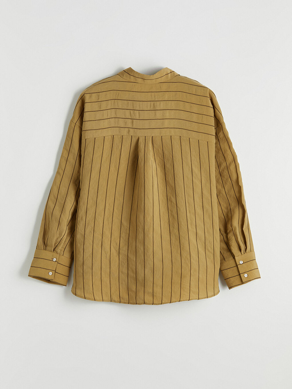 Haki Çizgili Oversize Kadın Gömlek-6