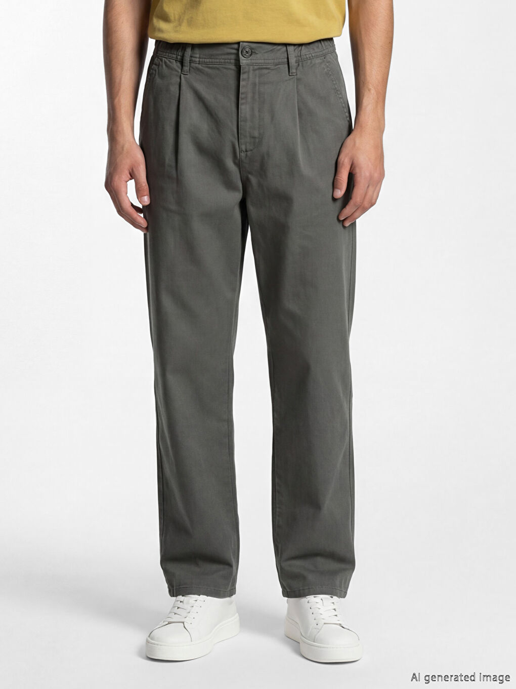 Gri Standart Kalıp Gabardin Pileli Erkek Pantolon-1