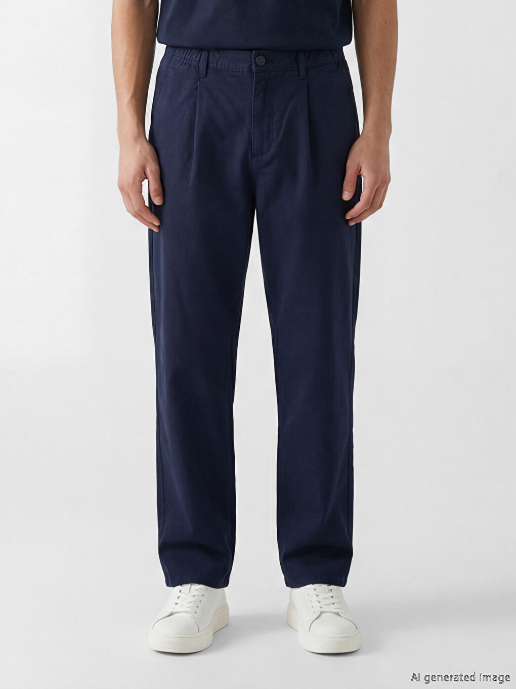 Lacivert Standart Kalıp Gabardin Pileli Erkek Pantolon-1