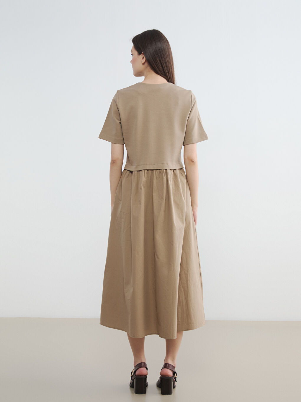 Haki Bisiklet Yaka Büzgülü Elbise-1