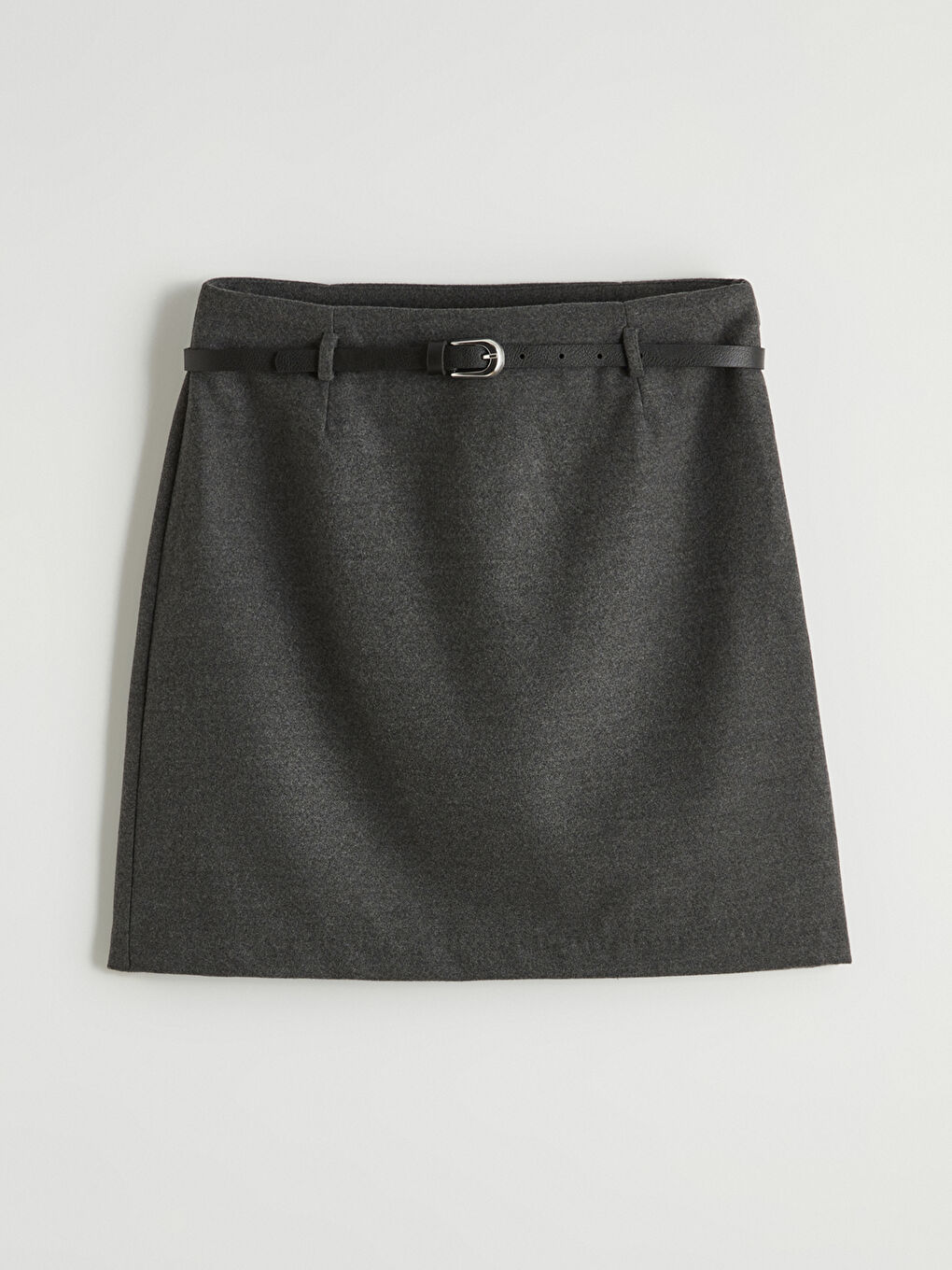 Antrasit Beli Kemerli Mini Etek-4