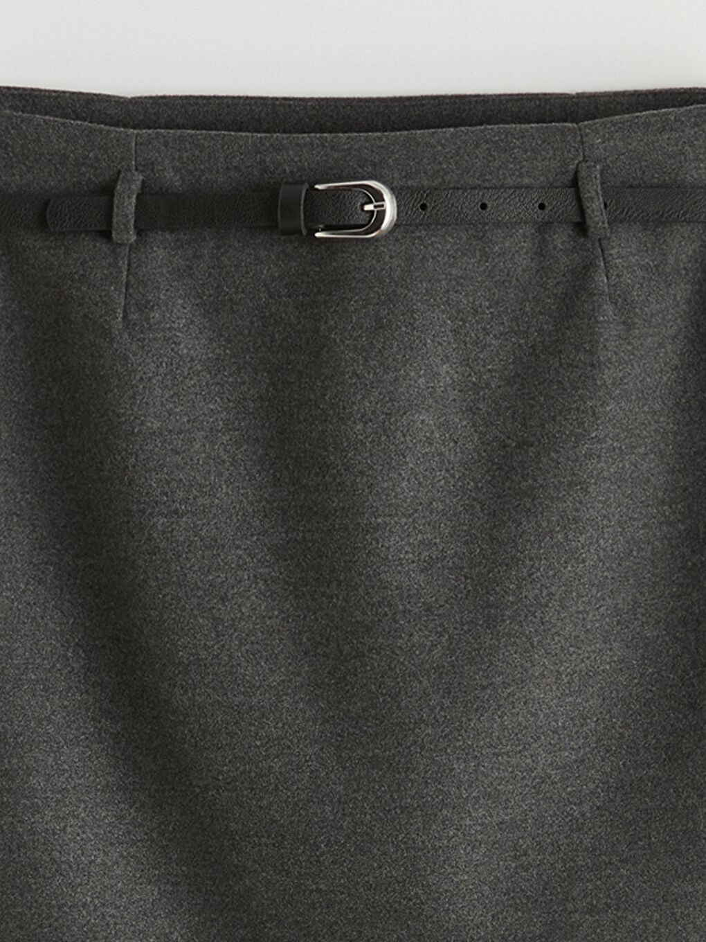 Antrasit Beli Kemerli Mini Etek-5