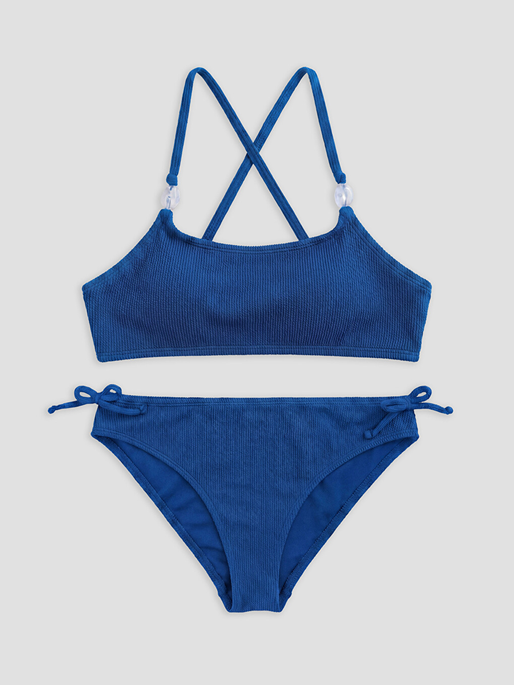 Mavi Boncuk Detaylı Fitilli Kız Çocuk Bikini