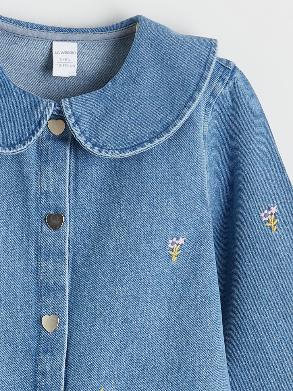 İndigo Bebe Yaka Nakışlı Kız Çocuk Jean Elbise-1
