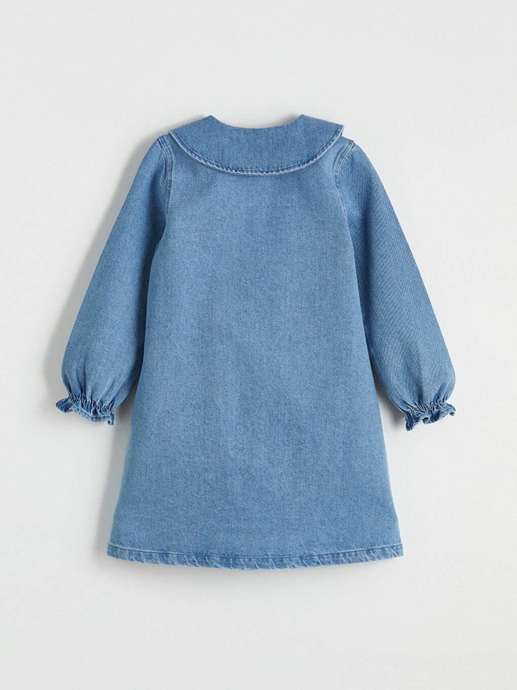 İndigo Bebe Yaka Nakışlı Kız Çocuk Jean Elbise-2