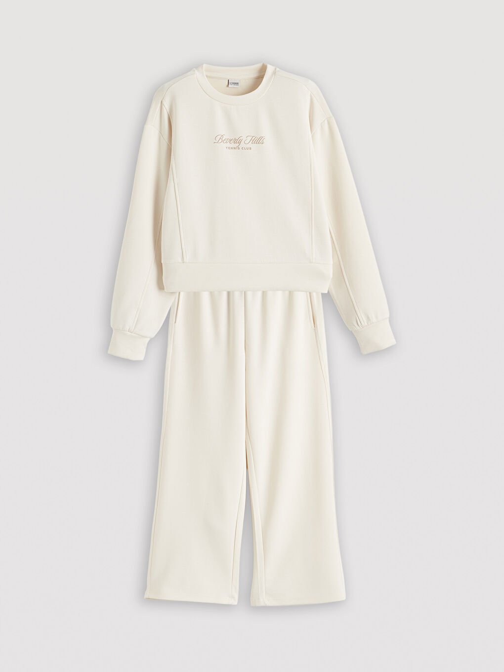 Ekru Baskılı Kız Çocuk Soft Touch Sweatshirt ve Eşofman Altı