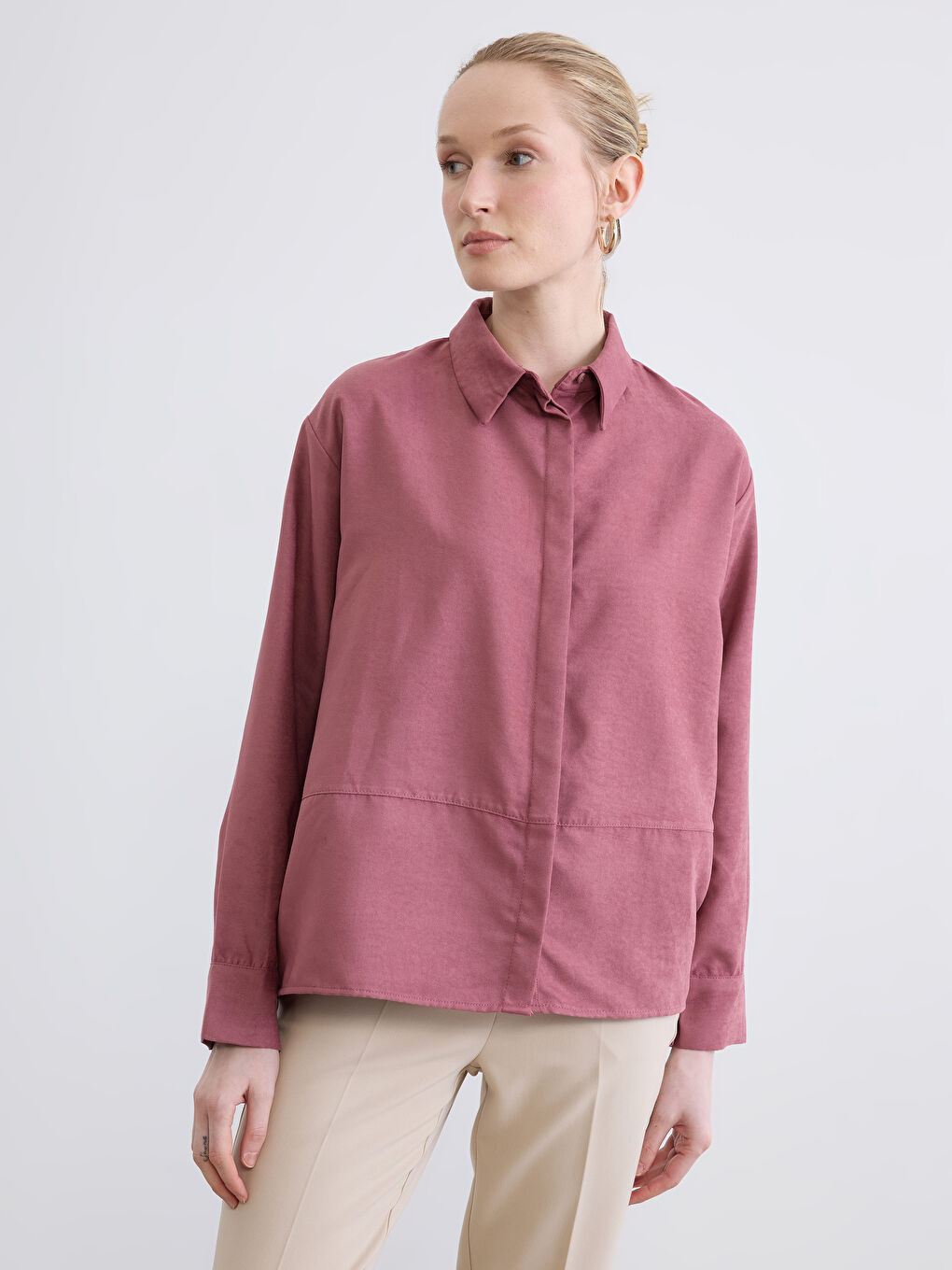 Mürdüm Saten Kadın Gömlek