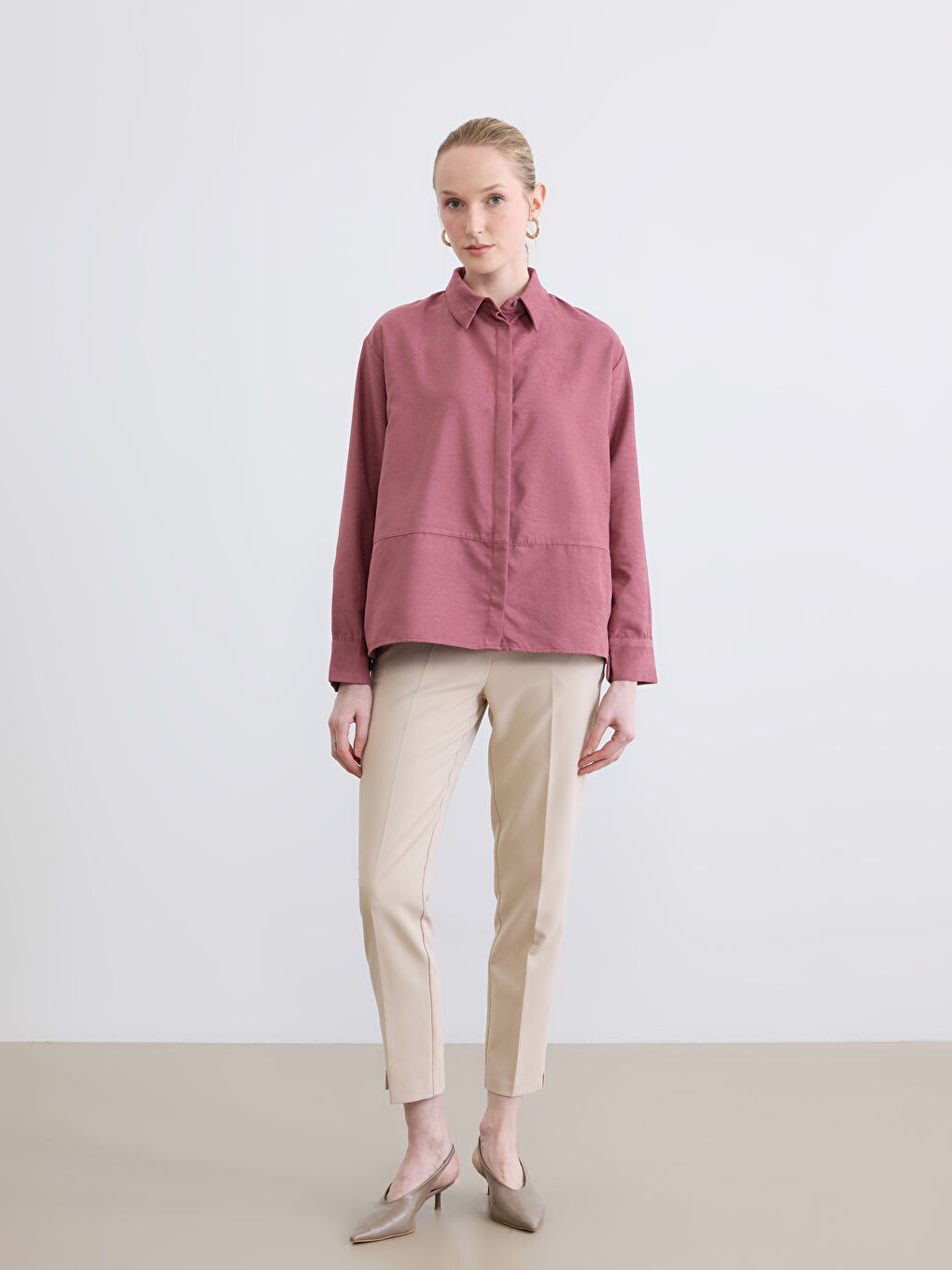 Mürdüm Saten Kadın Gömlek-1