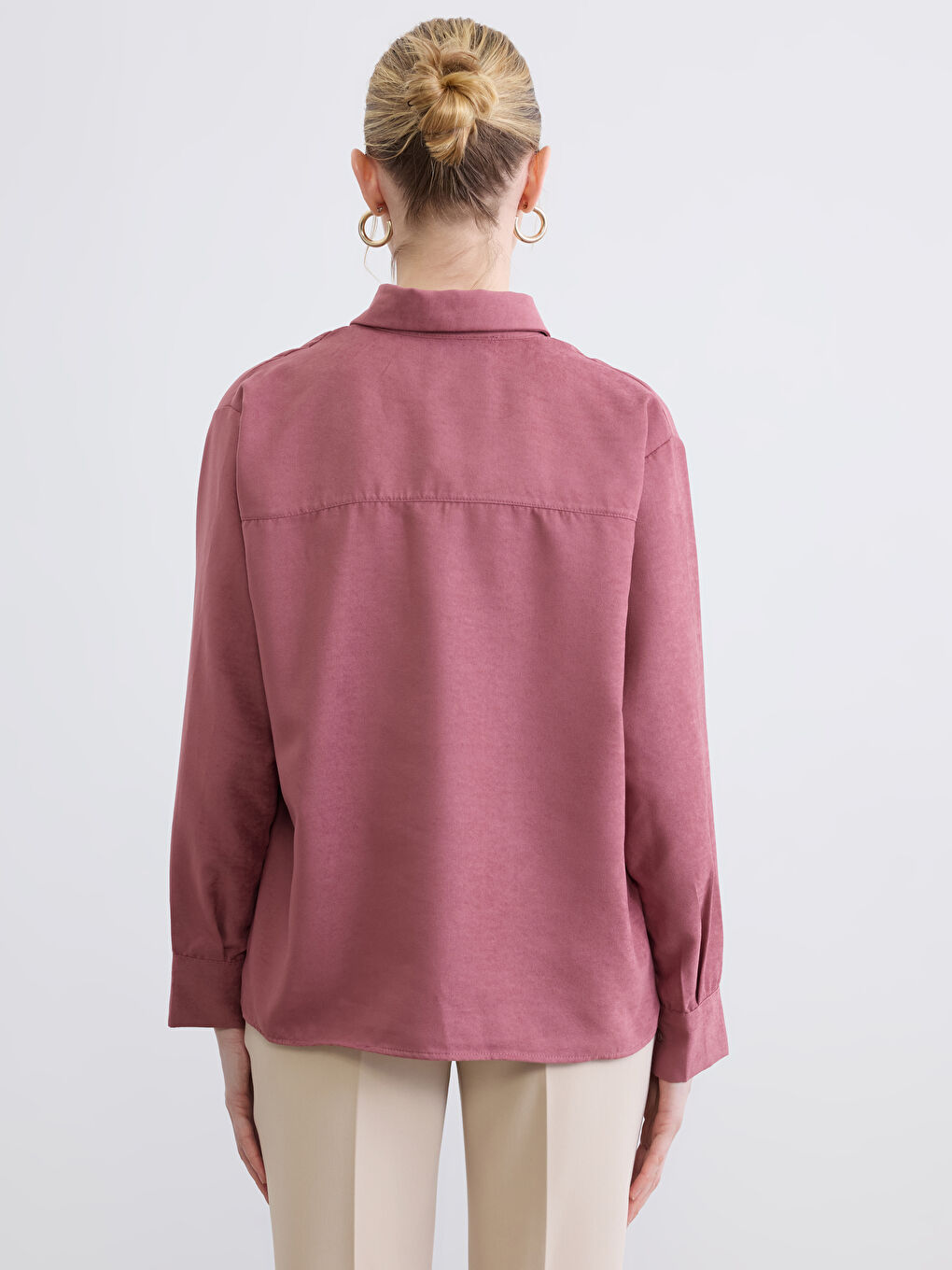 Mürdüm Saten Kadın Gömlek-3