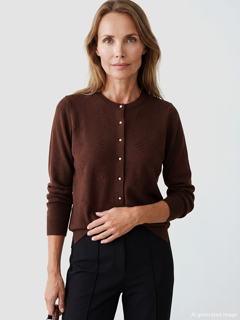 Жакардова плетена жилетка с кръгло деколте.