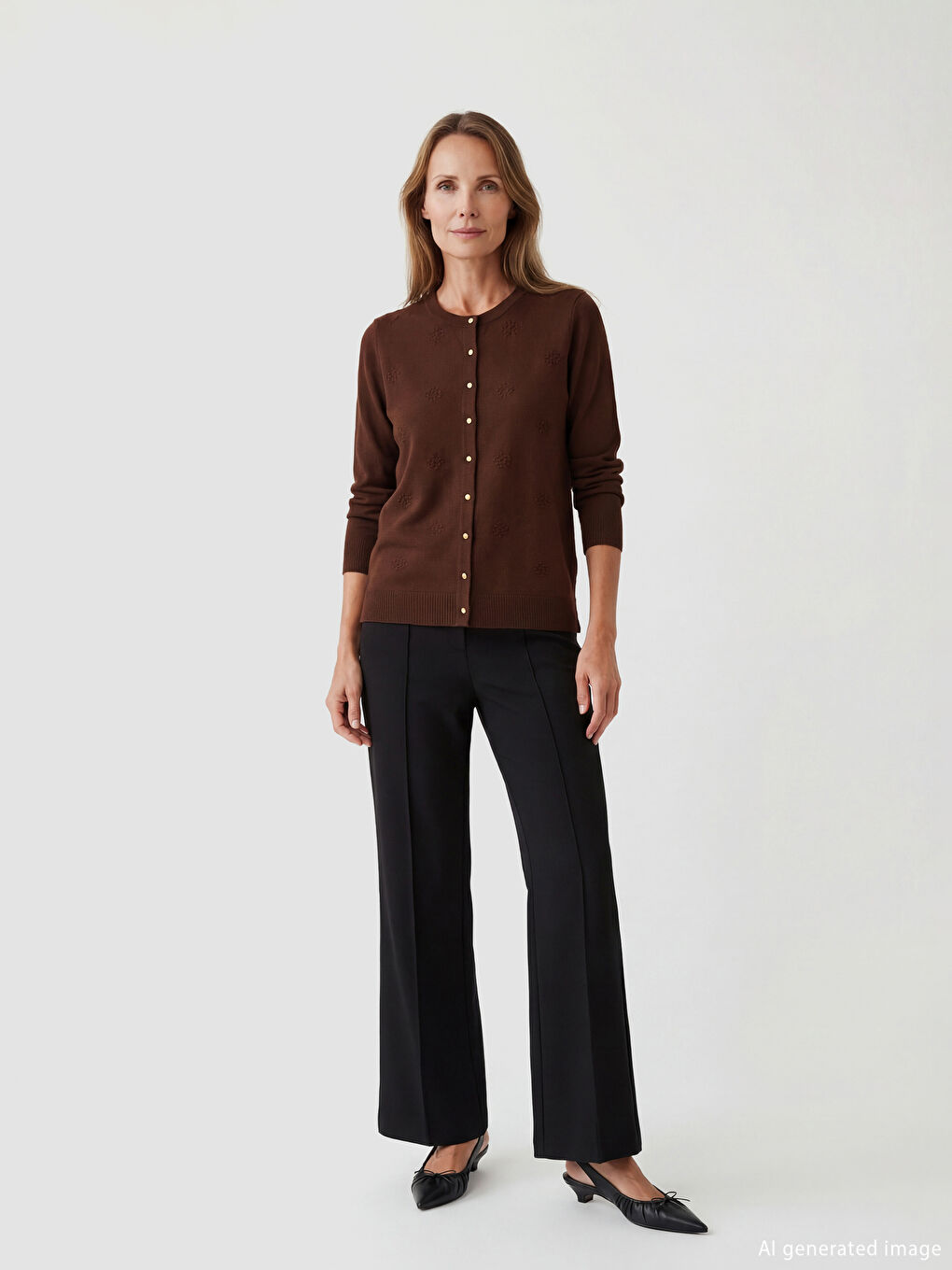 Жакардова плетена жилетка с кръгло деколте.-1