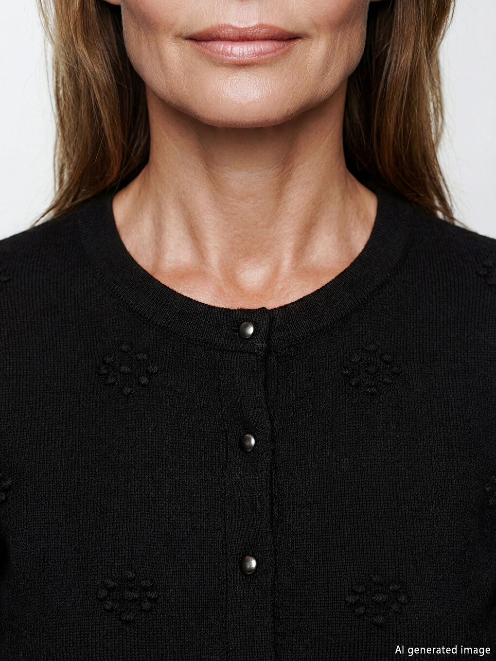 Crew Neck Self-Patterned Women's Knitwear Cardigan-2