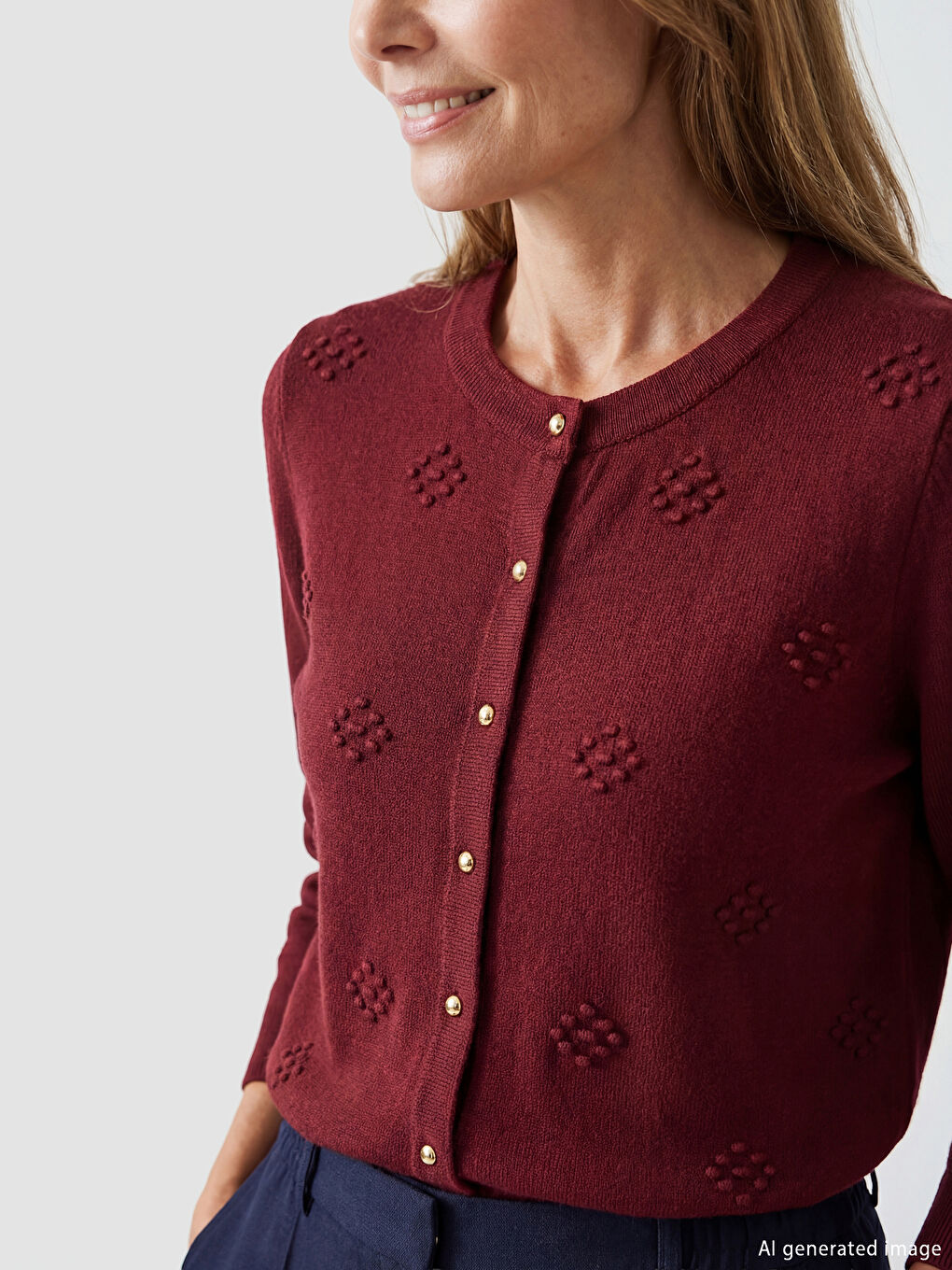 Жакардова плетена жилетка с кръгло деколте-2