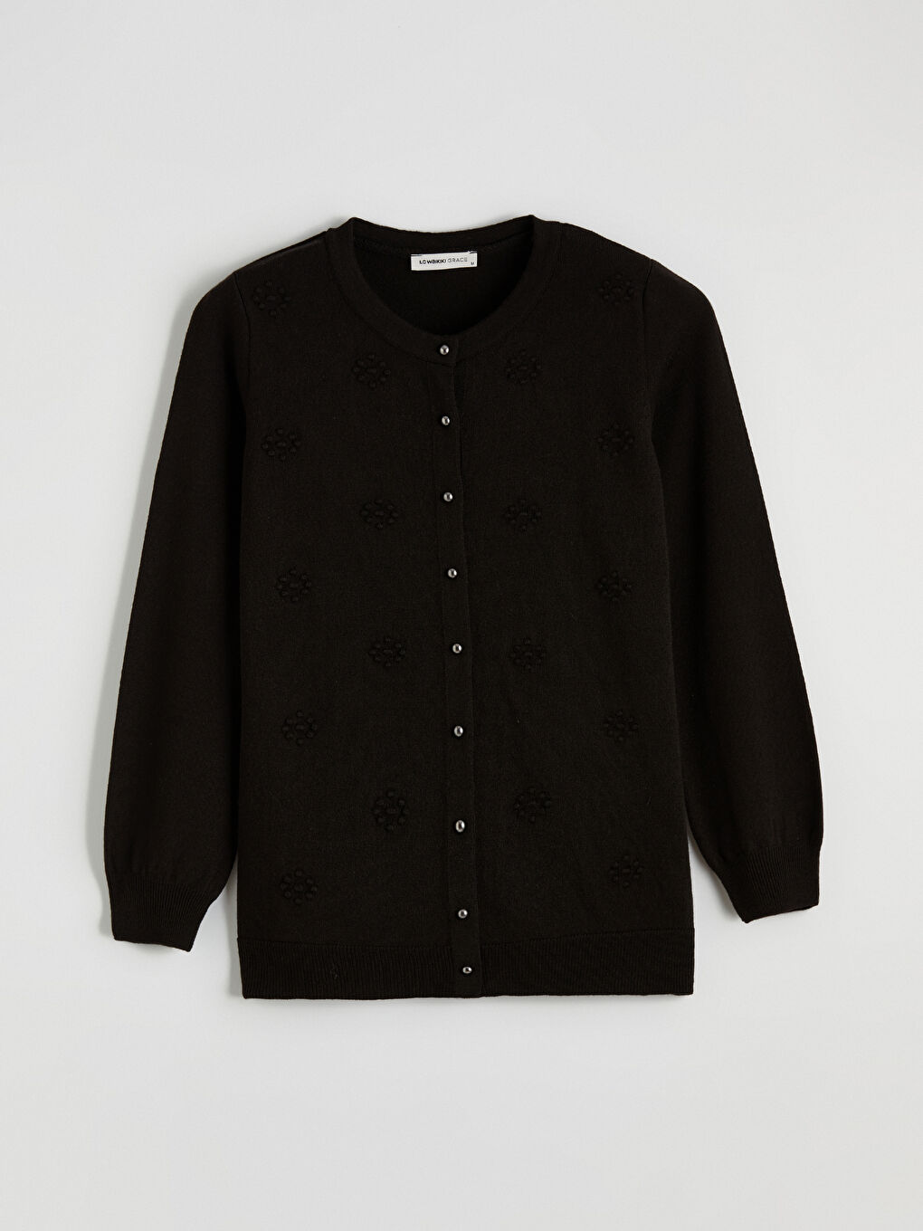 Crew Neck Self-Patterned Women's Knitwear Cardigan-4