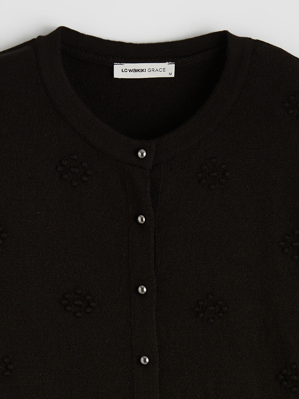 Crew Neck Self-Patterned Women's Knitwear Cardigan-6