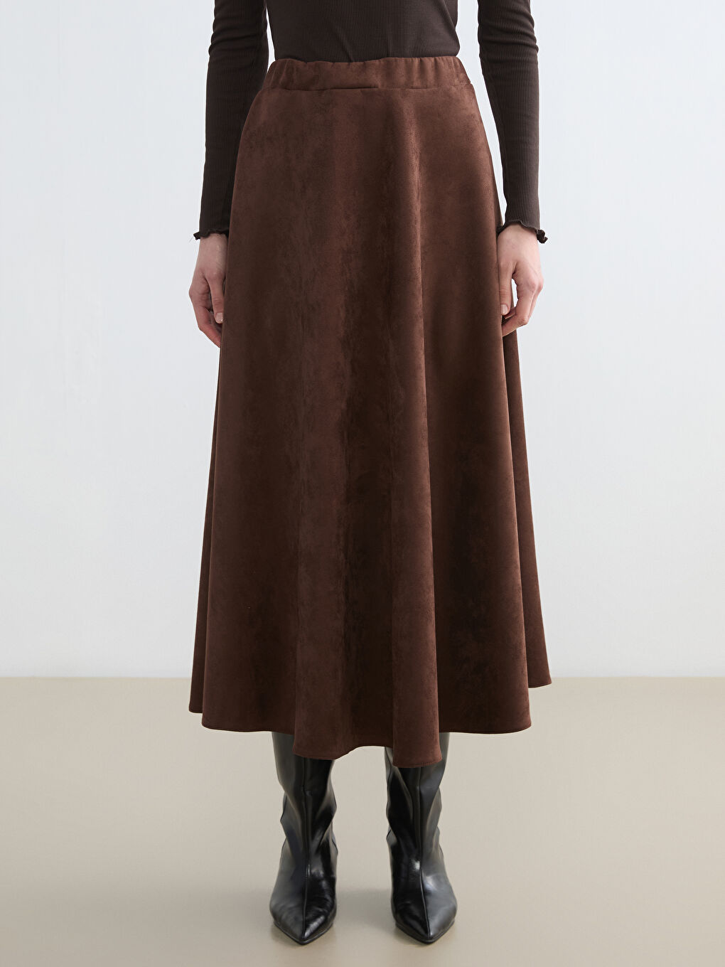 Suede-look skirt with elasticated waistband-1