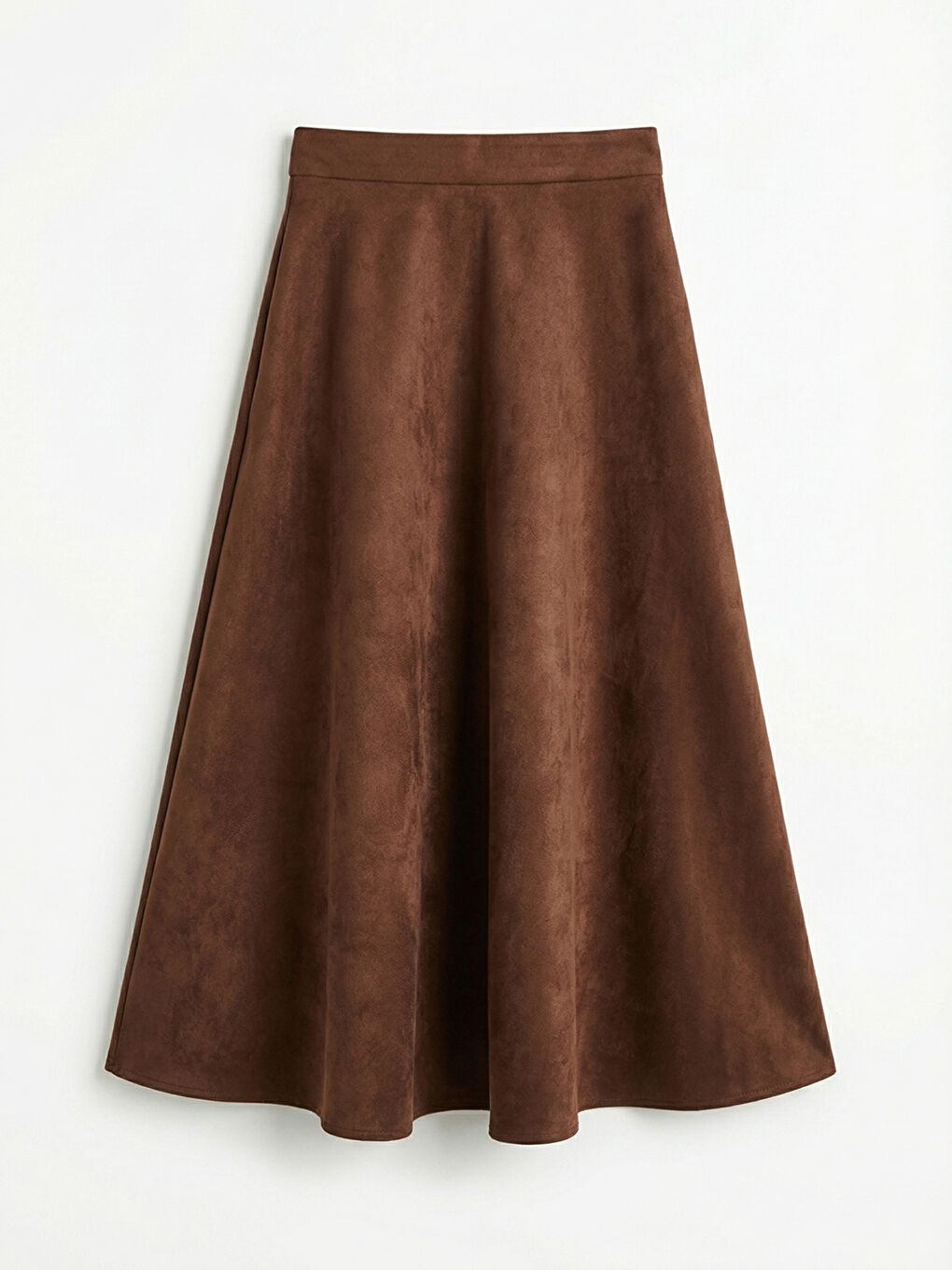 Kahverengi Beli Lastikli Süet Görünümlü Etek	