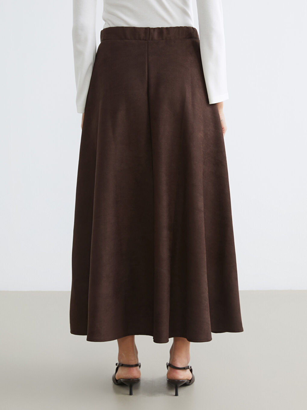 Kahverengi Beli Lastikli Süet Görünümlü Etek-3