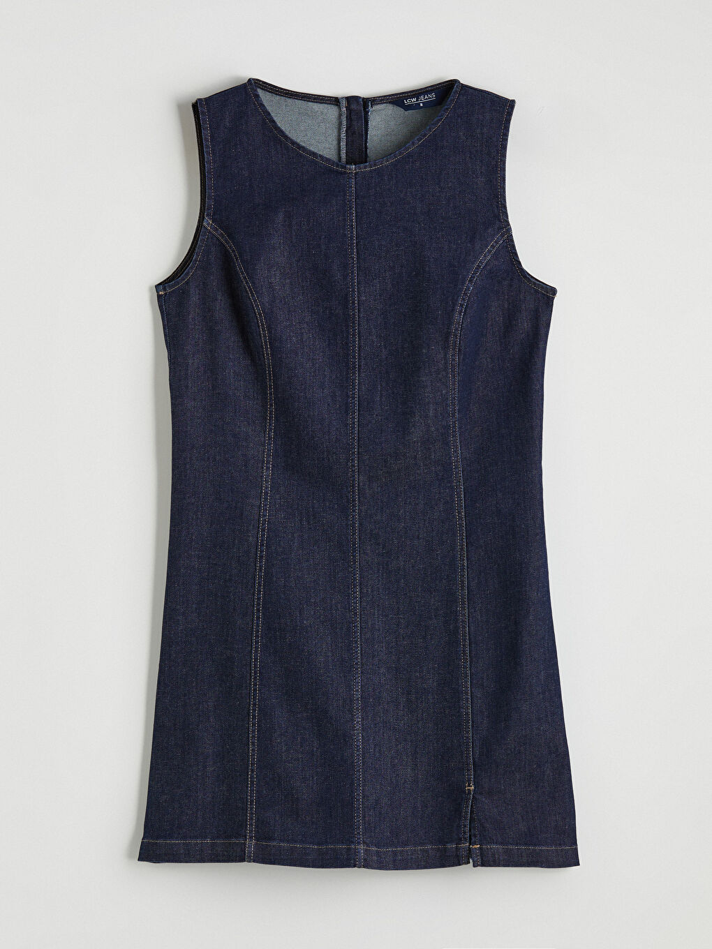 İndigo Bisiklet Yaka Mini Jean Elbise-4