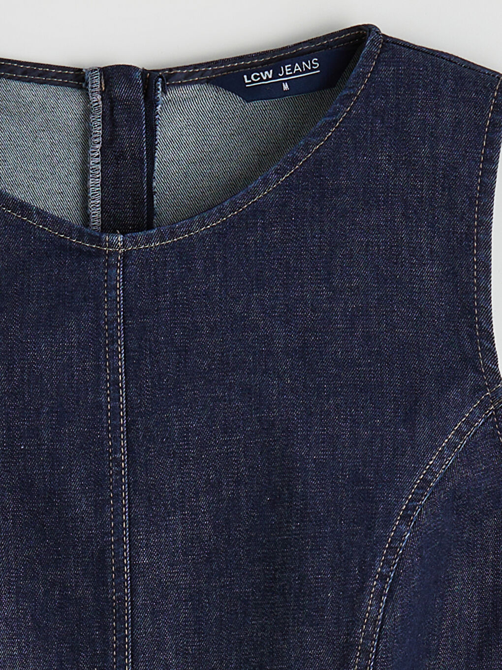 İndigo Bisiklet Yaka Mini Jean Elbise-5