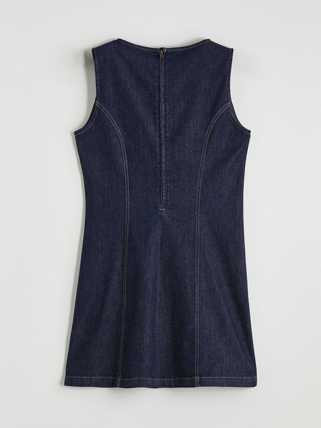 İndigo Bisiklet Yaka Mini Jean Elbise-6