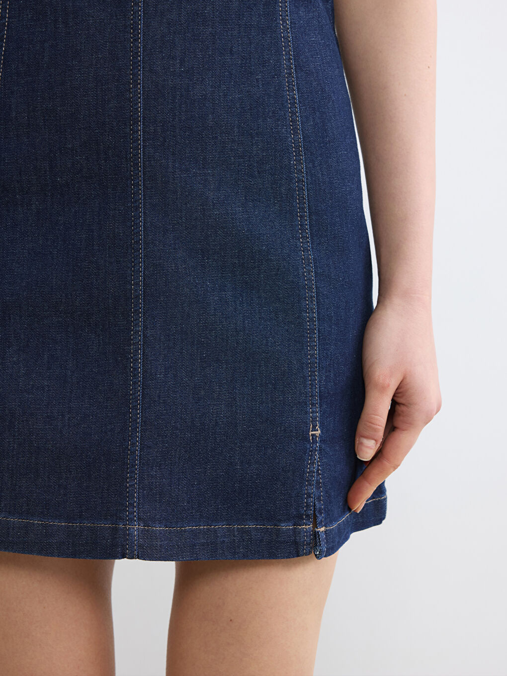 İndigo Bisiklet Yaka Mini Jean Elbise-2