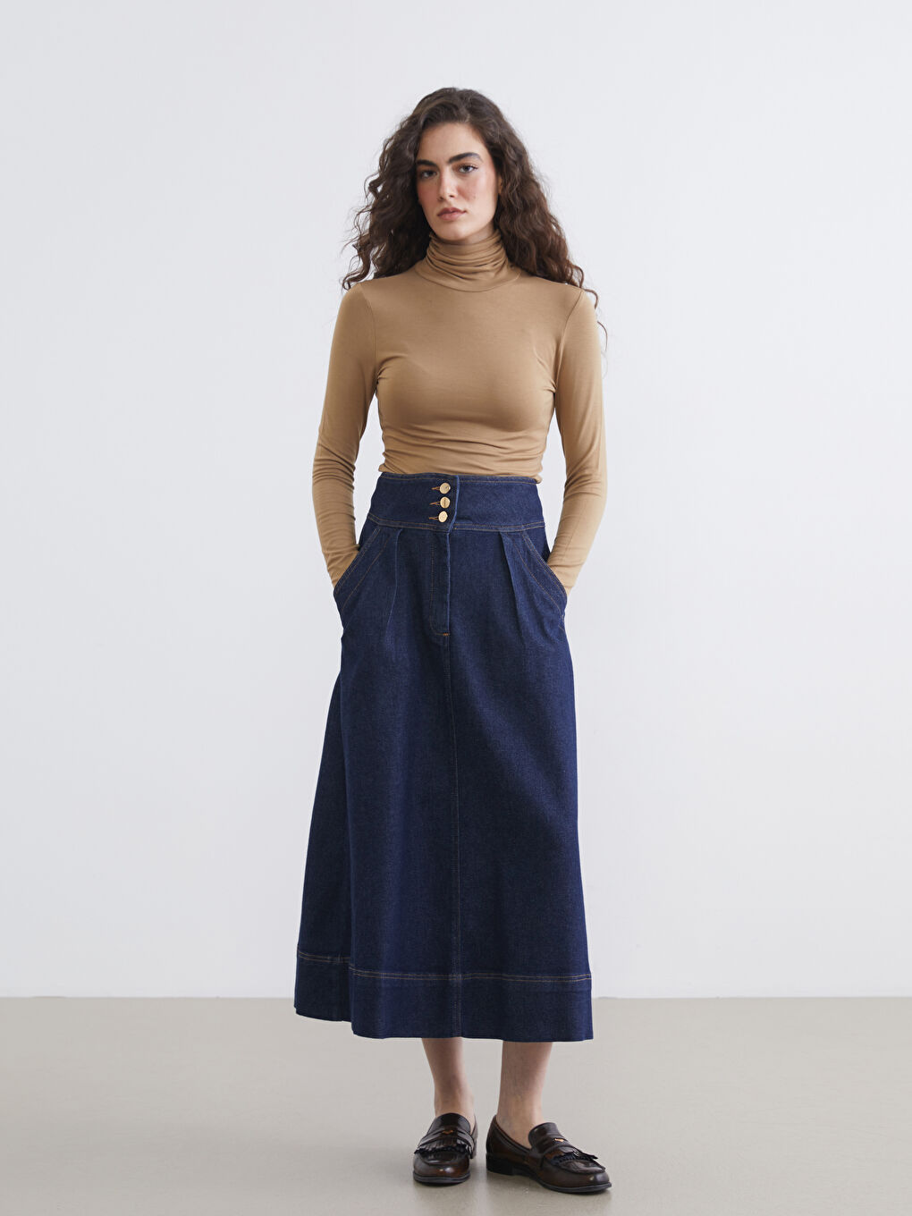 Lacivert Yüksek Bel Jean Etek