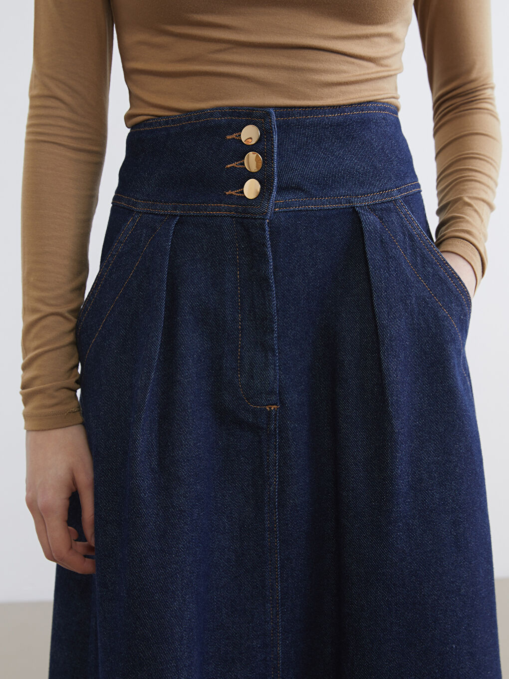 Lacivert Yüksek Bel Jean Etek-2