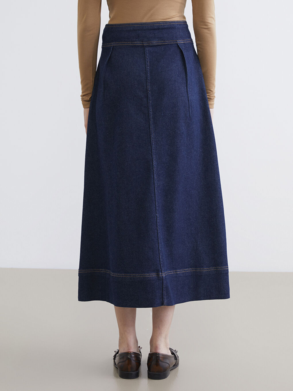 Lacivert Yüksek Bel Jean Etek-3