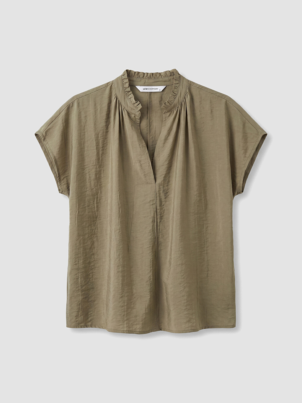 Notch Neck Ruffled Ruched Blouse-3