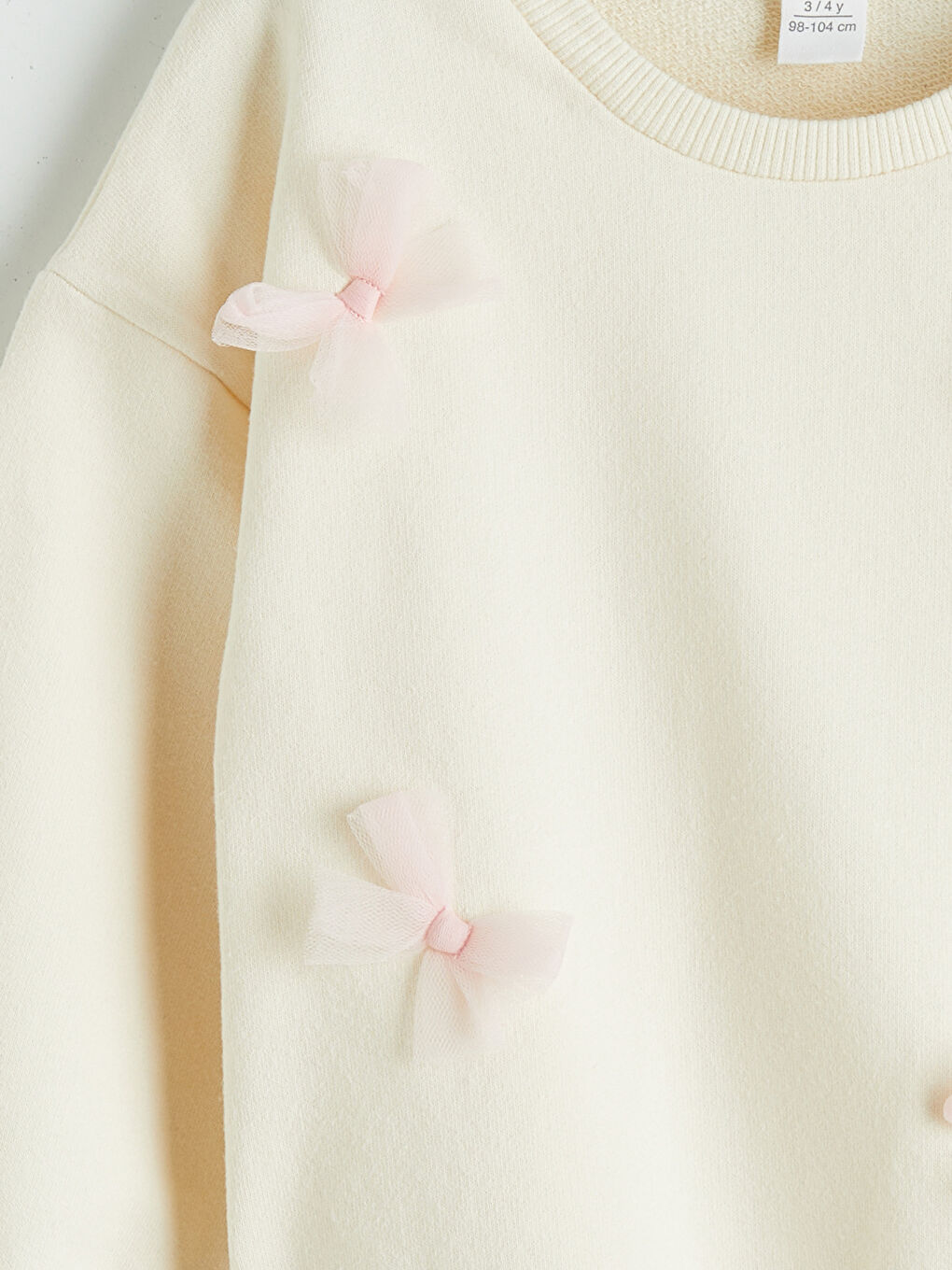 Ekru Fiyonk Detaylı Kız Çocuk Sweatshirt-2