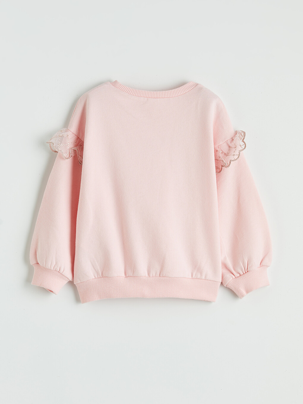 Pembe Bisiklet Yaka Fırfırlı Baskılı Kız Çocuk Sweatshirt-1