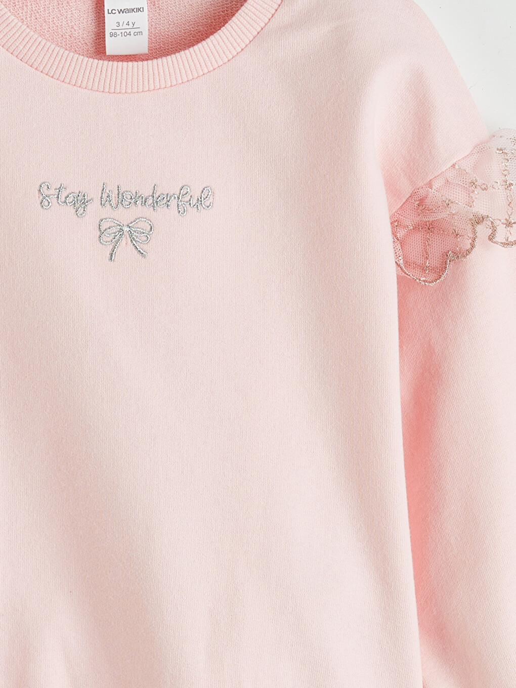Pembe Bisiklet Yaka Fırfırlı Baskılı Kız Çocuk Sweatshirt-2