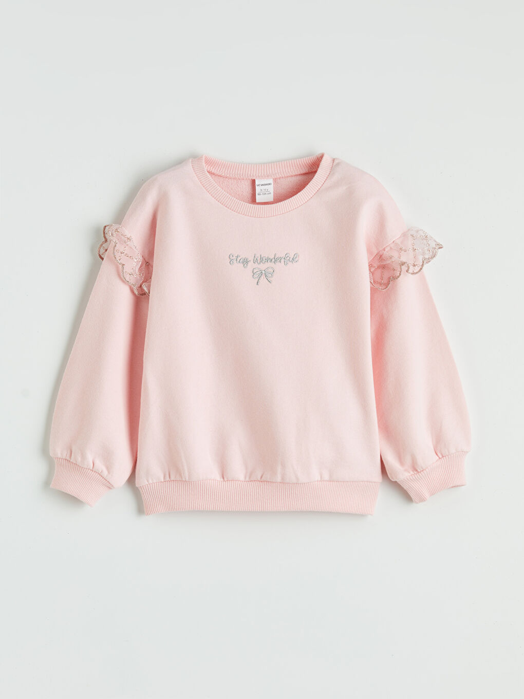 Ekru Bisiklet Yaka Nakışlı Kız Çocuk Sweatshirt 2'li-1