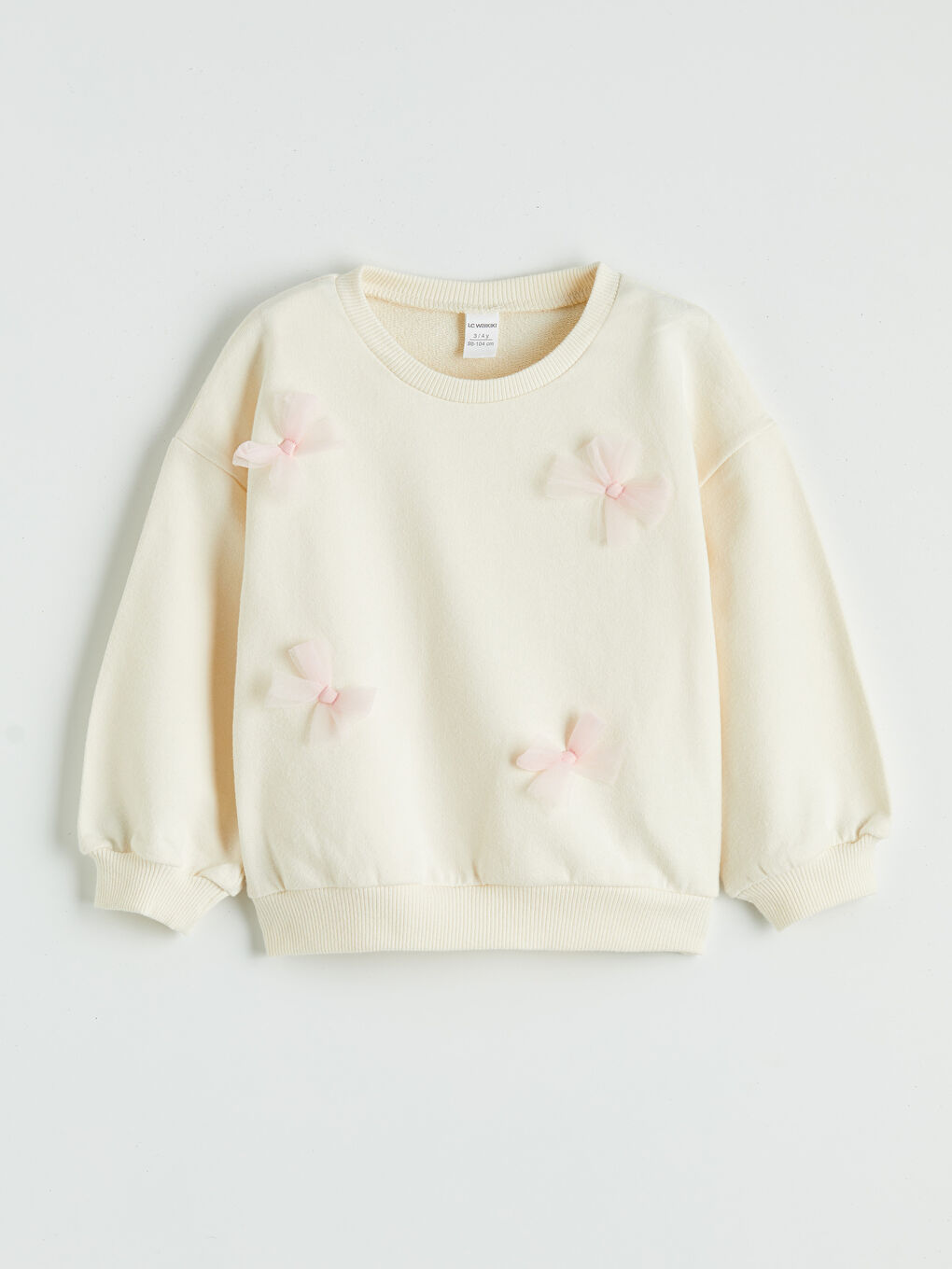 Ekru Bisiklet Yaka Nakışlı Kız Çocuk Sweatshirt 2'li-3