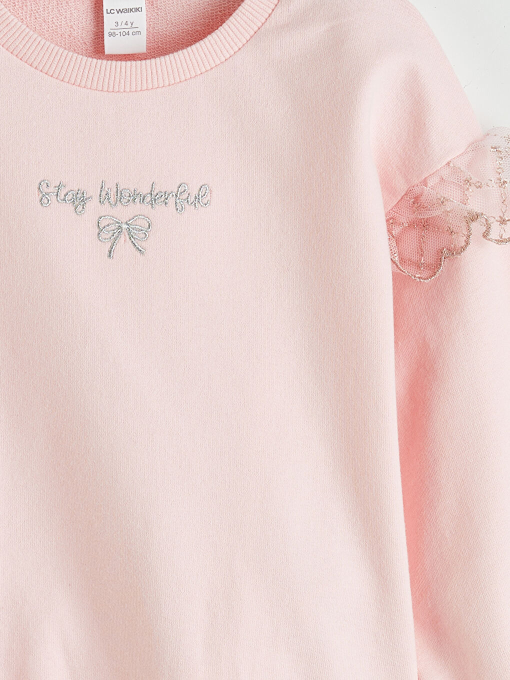 Ekru Bisiklet Yaka Nakışlı Kız Çocuk Sweatshirt 2'li-5